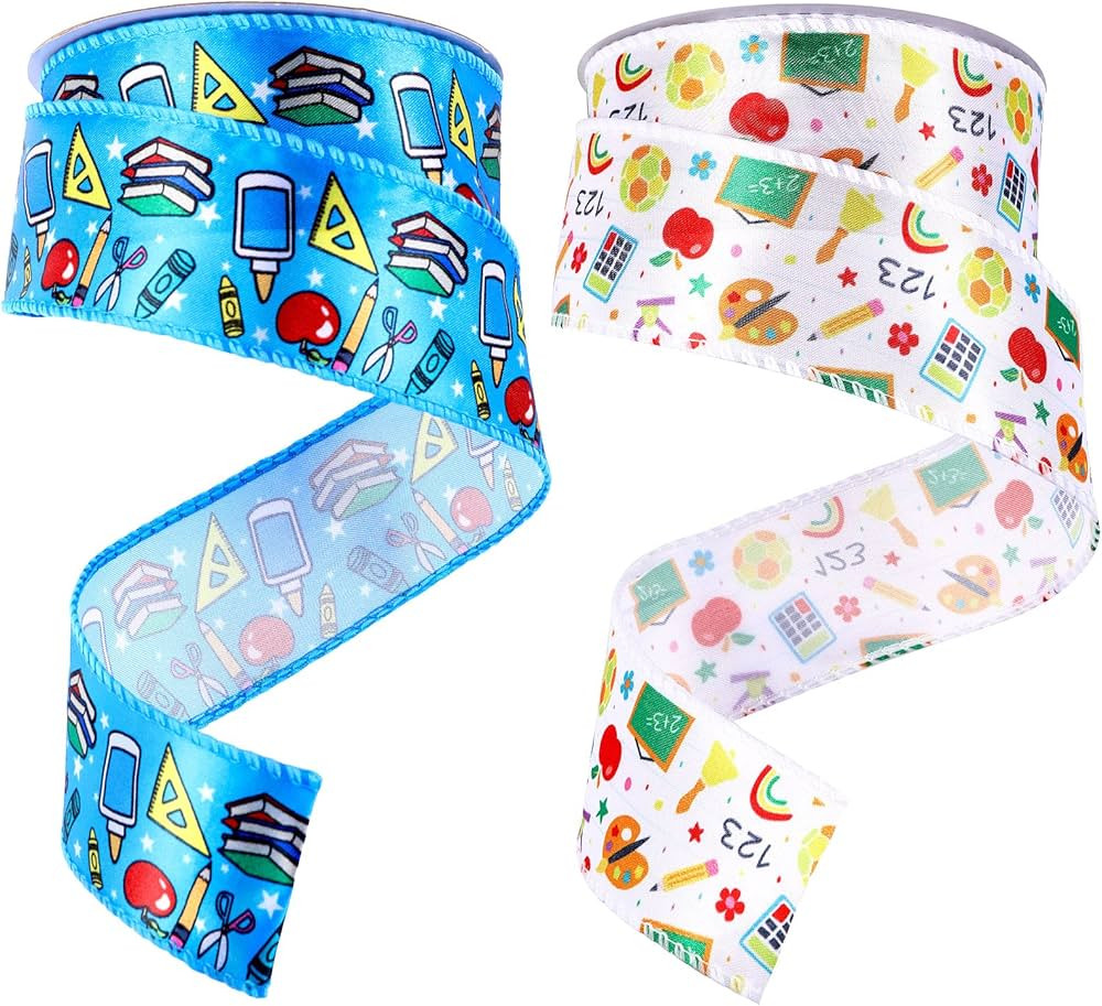 2 Rolls/ 20 Yards Back to School Ribbons Multi Wired Edge School Fabric Ribbons 1.5 Inch School T... | Amazon (US)