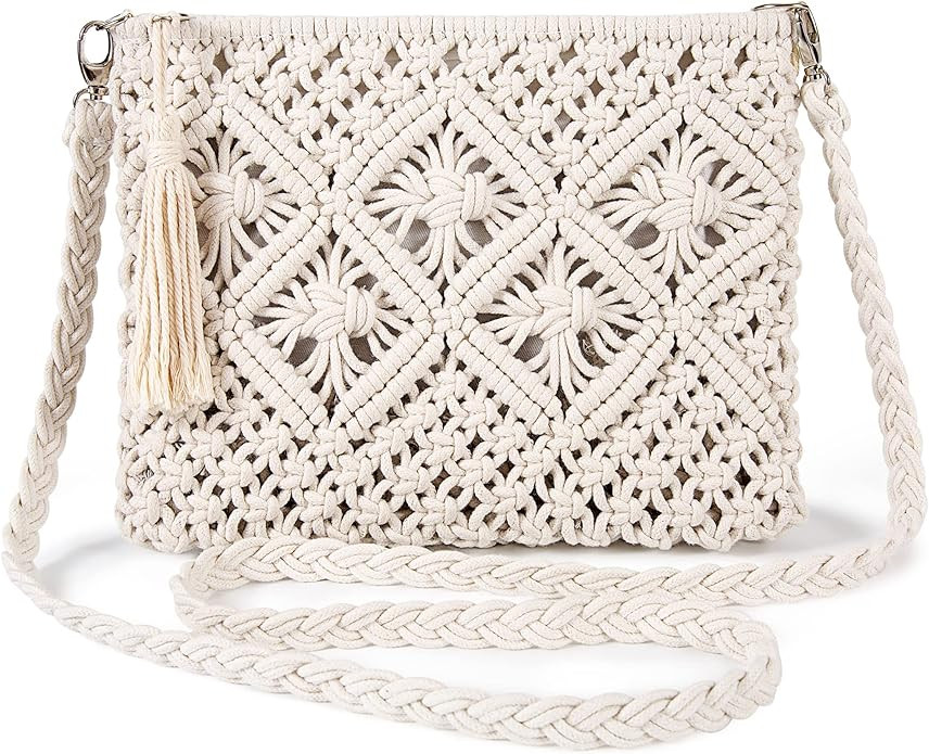 Jeesblsy Woven Shoulder Bag for Women, Summer Beach Cossbody Bag with Tassel, Cotton Crochet Smal... | Amazon (UK)