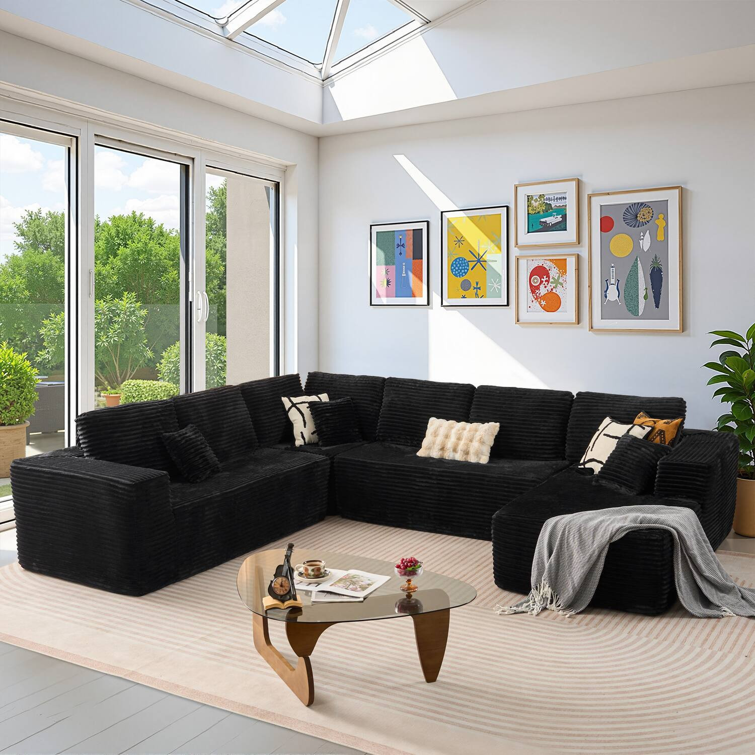 Ovios - 133" Modular Sectional Sofa, U Shaped Couch with Chaise Lounge for Living Room - Black(Right Facing, J10) | Best Buy U.S.