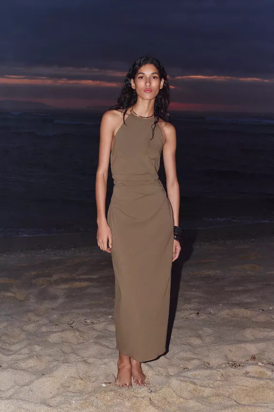 HALTER MIDI DRESS WITH TRIM | Zara US