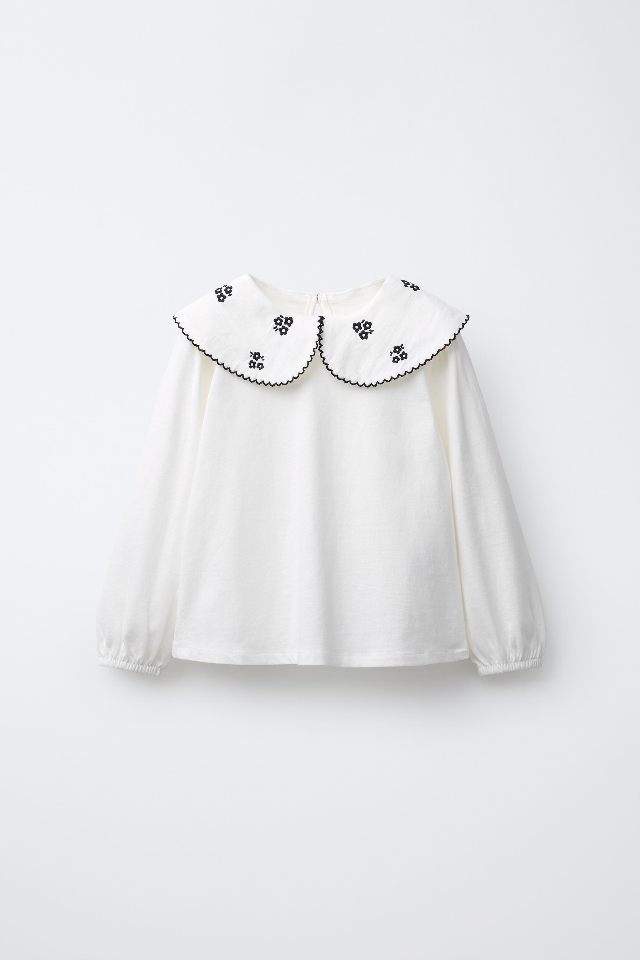 EMBROIDERED PETER PAN COLLAR T-SHIRT | Zara US
