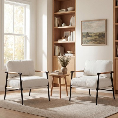 Christopher Knight Home Set of 2 Accent Chair Leisure Armchair with Soft Cushion & Minimalist Metal Frame, Beige+Black | Target