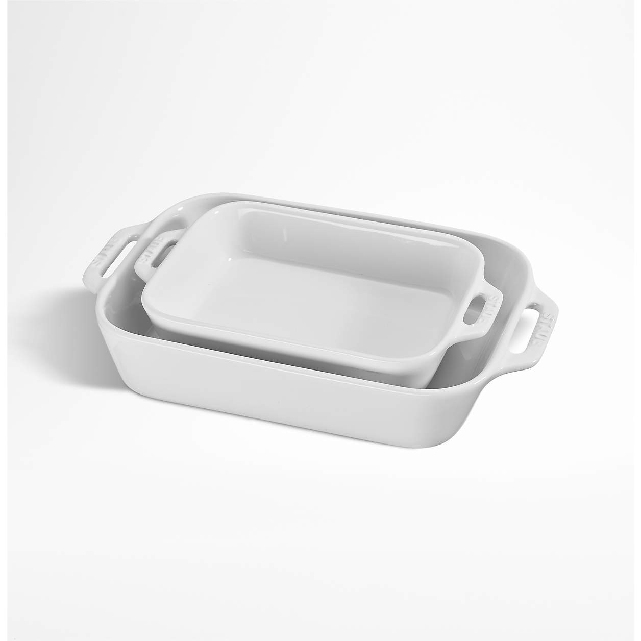 Staub 2-Piece Eucalyptus Green Ceramic Baking Dish Set + Reviews | Crate & Barrel | Crate & Barrel