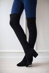 'Ellis' Black Classic Over The Knee Suede Leather Boots | Goodnight Macaroon