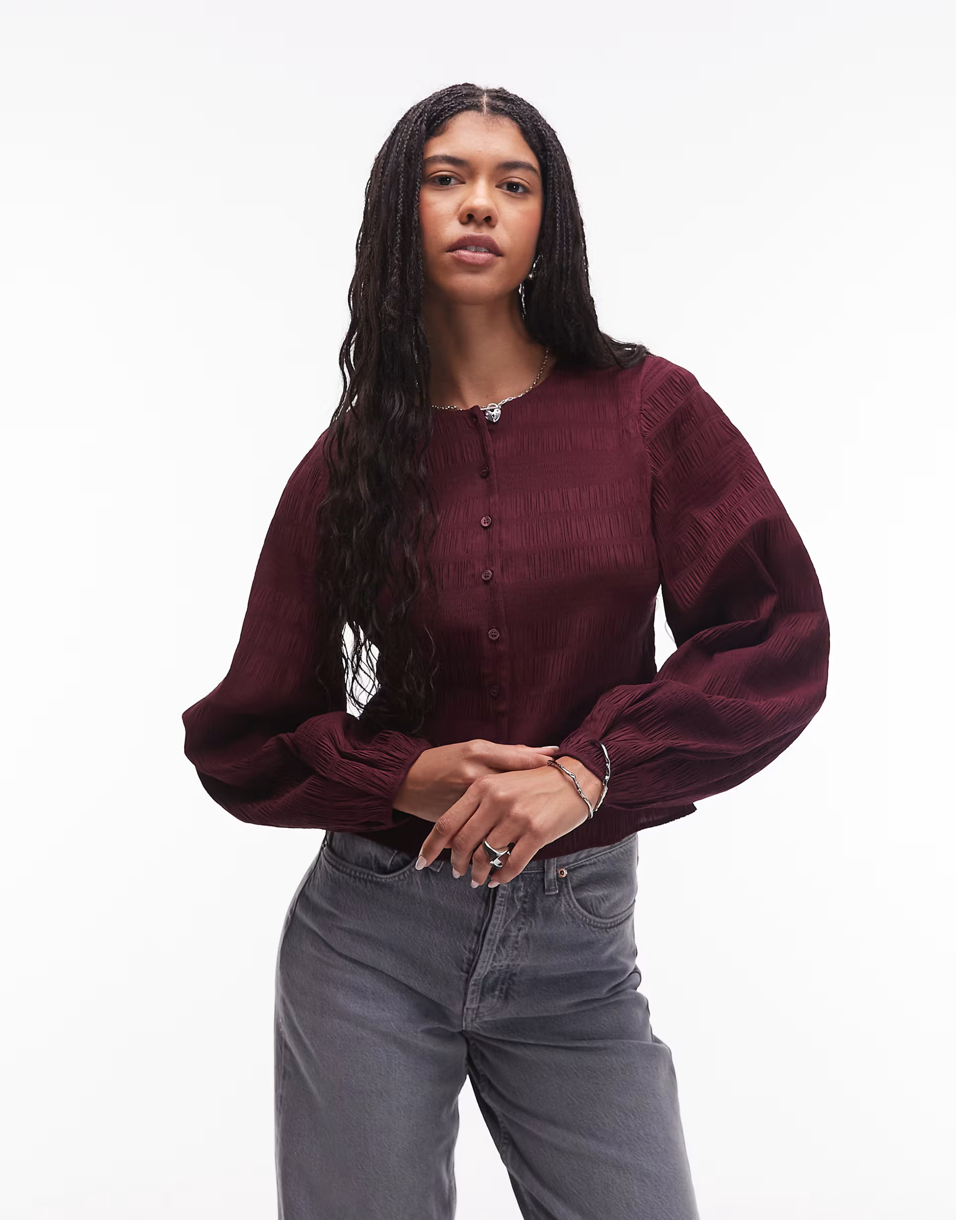 & Other Stories - Blouse met textuur en knopen in bordeauxrood | ASOS (Global)