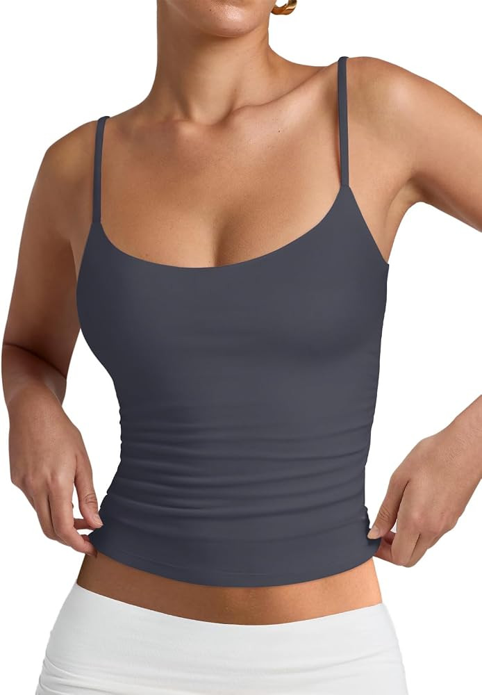 PINKMSTYLE Women's Basic Double Lined Scoop Neck Tank Tops Adjustable Cami Tank Summer Sleeveless... | Amazon (US)
