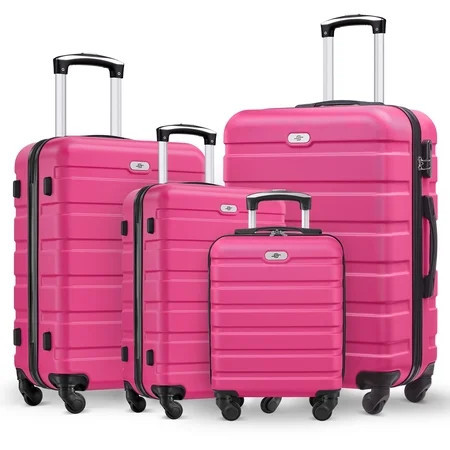 4 Piece Luggage Set 16/20/24/28 inch Hardside Lightweight Suitcase with Spinner Wheels (Rose Red) | Walmart (US)