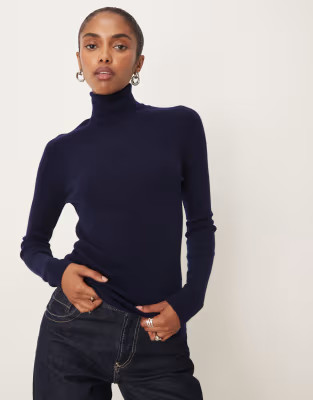 Mango knitted soft touch roll neck jumper in navy | ASOS (Global)
