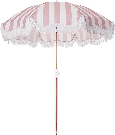 Business & Pleasure Co. Holiday Umbrella - Pink Boho Beach Umbrella with Fringe - UPF 50+ Blocks ... | Amazon (US)