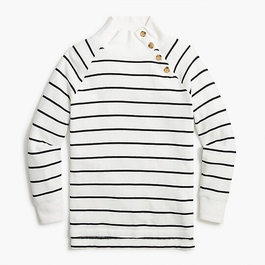 Striped wide button-collar tunic in cloudspun fleece | J.Crew Factory