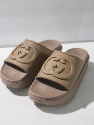 Gucci Interlocking G Platform Logo Rubber Slides Women\u2019s 8 Tan Brown Comfort | eBay | eBay US