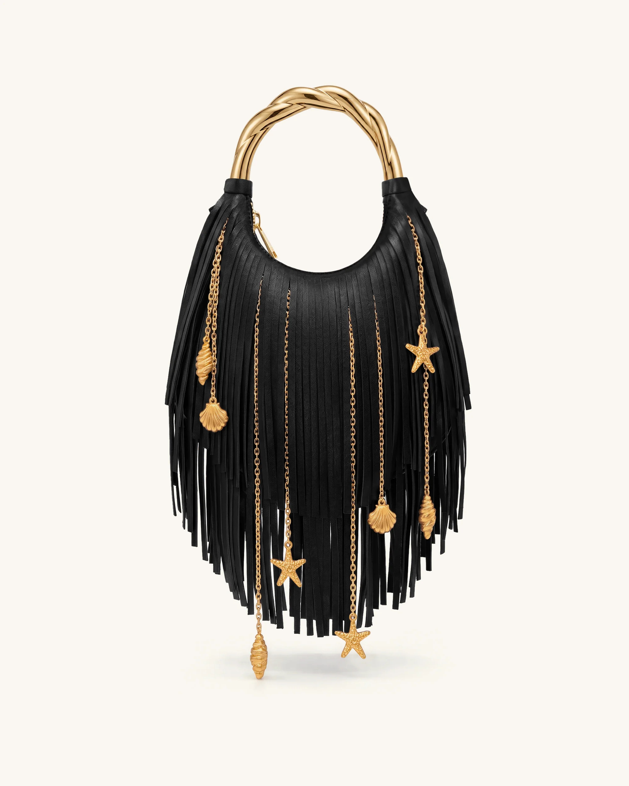 Chloe Metal Handle Fringe Top Handbag - Black | JW PEI US