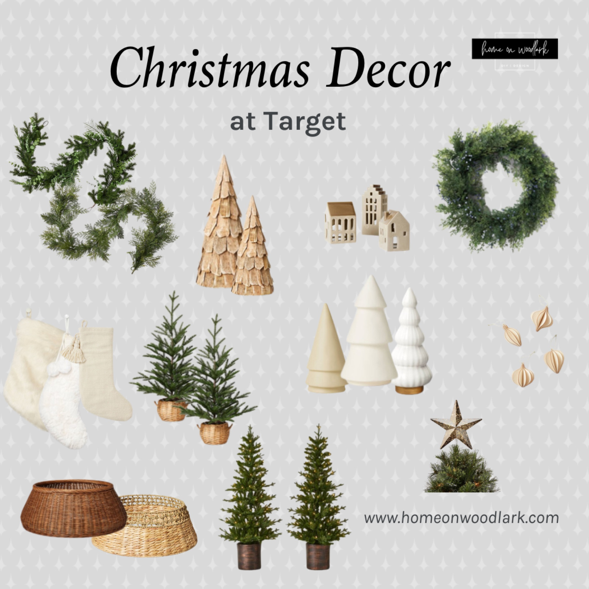 Target has great affordable neutral decor for Christmas.  I love all the trees and their garland is always affordable and pretty.  

Target Christmas decor.  Christmas tree skirt.  Christmas trees.  Wooden trees.  Wreath.  Garland.  Studio McGee garland.  Christmas neutral ornaments.  Christmas neutral stockings.  

#LTKhome #LTKfindsunder50 #LTKHoliday