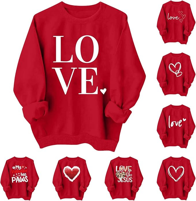 Valentines Sweatshirts for Women Love Heart Graphic Pullover Crewneck Long Sleeve Tops Valentine'... | Amazon (US)