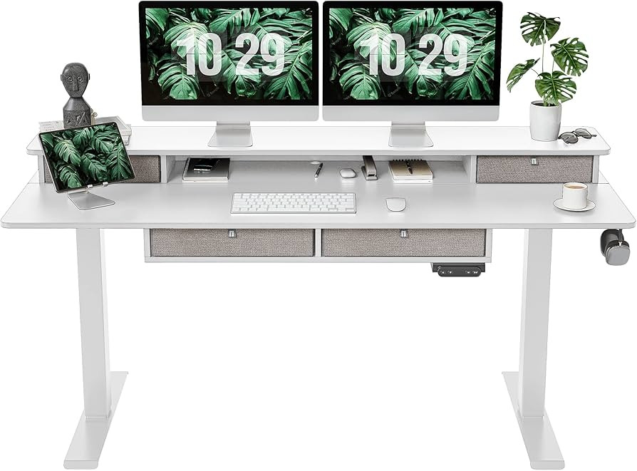 FEZIBO Sturdy Height Adjustable Electric Standing Desk with Drawers, 55 x 24 Inch Stand Up Table ... | Amazon (US)