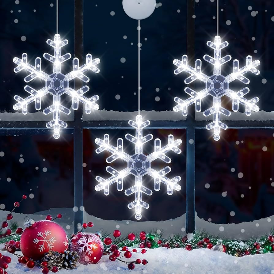 [Timer] Christmas Window Decorations, 3 Pack Snowflake Christmas Window Lights with Suction Cup, ... | Amazon (US)