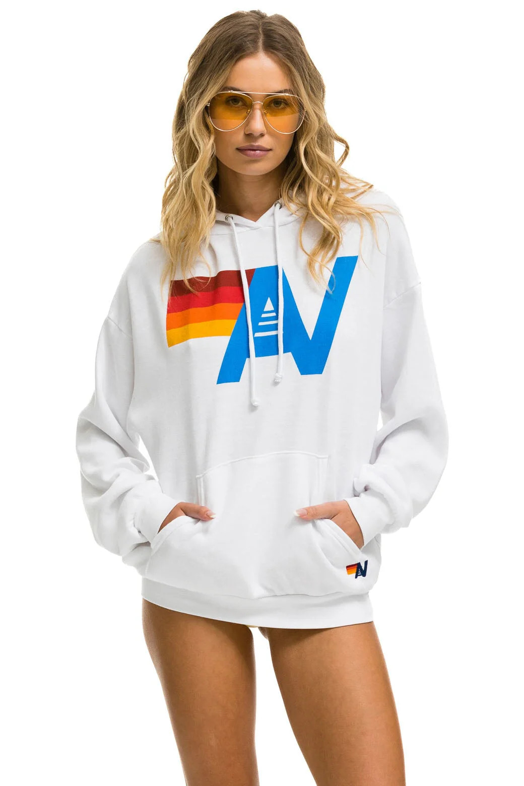 LOGO PULLOVER RELAXED HOODIE - WHITE | Aviator Nation