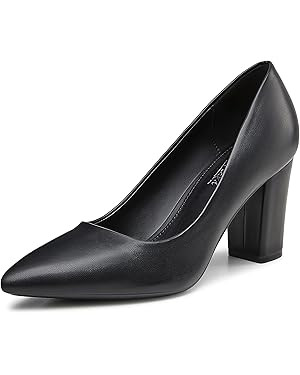Heel The World Women's High Chunky Block Closed Toe Heels,Slip On Pointed Toe Work Dress Office W... | Amazon (US)