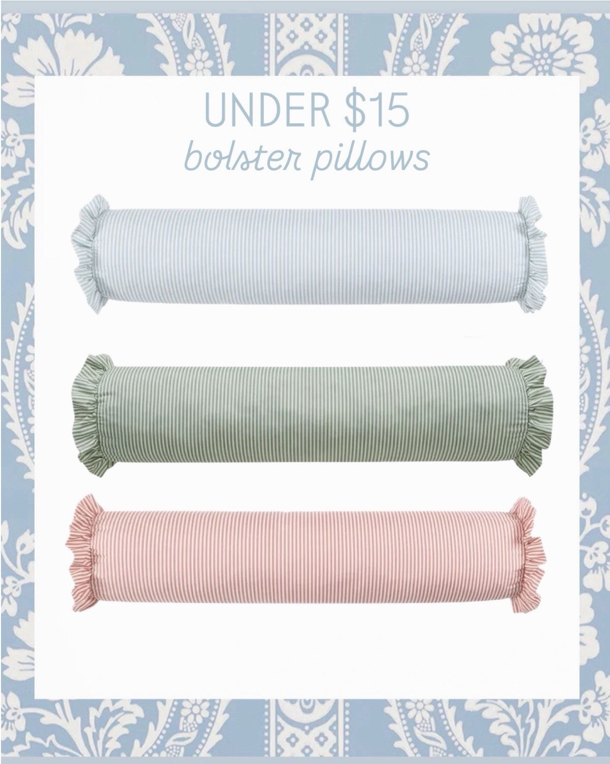 Back in stock!! 🎉 blue and pink ruffle bolsters are back in stock and selling fast! Hurry!! ✨ striped bolster pillows 