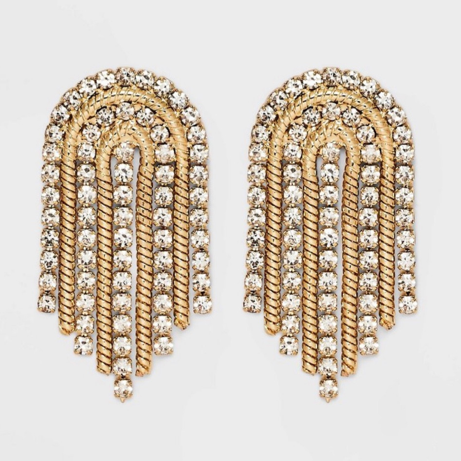 Statement earrings, gold jewelry, gold earrings, sparkling earrings, rhinestone earrings

#LTKfindsunder50 #LTKwedding #LTKstyletip