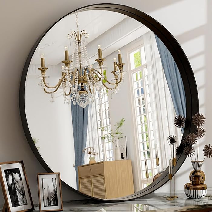 24 Inch Round Bathroom Mirror - Wall Mounted Circle Mirror with Metal Frame, Modern Mirror Suitab... | Amazon (US)