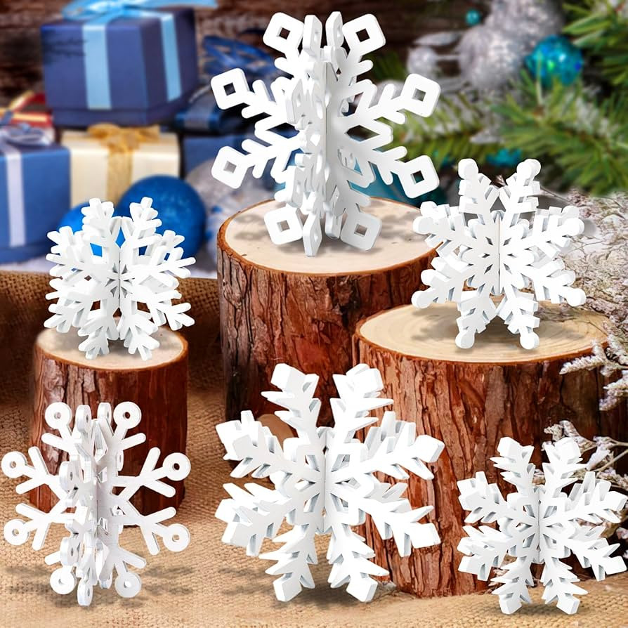 OuMuaMua 6 Set Snowflake Christmas Table Decorations - 12pcs White Wooden 3D Snowflake Decor Tabl... | Amazon (US)