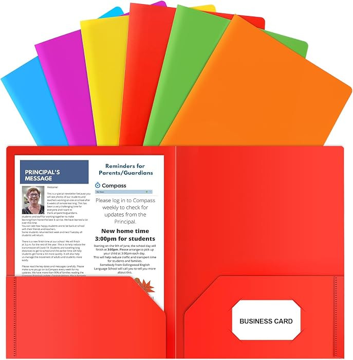 Plastic Folders with Pockets, 6 Color Heavy Duty Two Pocket Folder Business Card Holder for Offic... | Amazon (US)