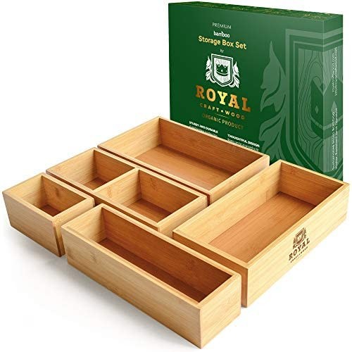 Click for more info about Bamboo Drawer Organizer Storage Box / Bin Set - Multi-Use Drawer Organizer for Kitchen, Bathroom,...