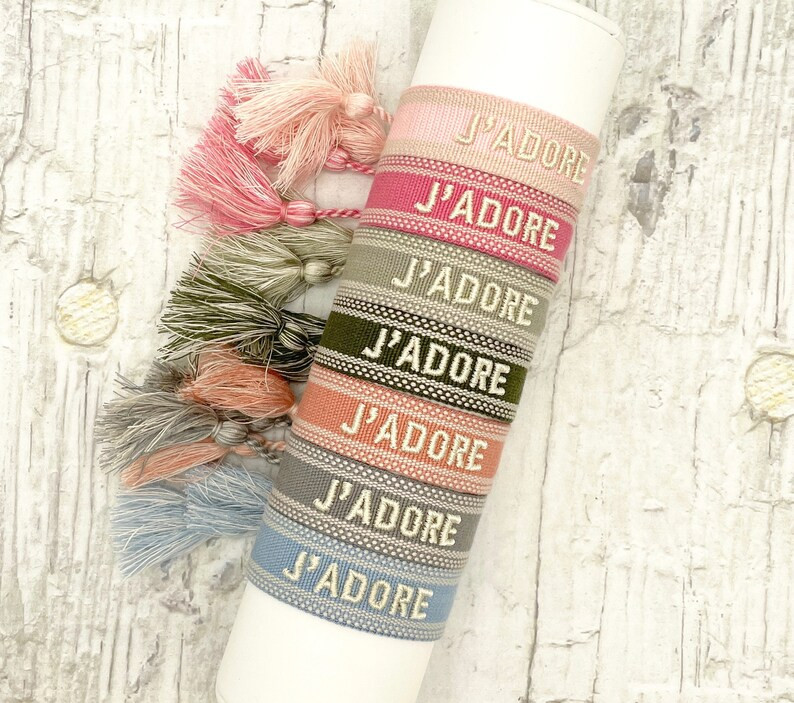 Embroidered bracelet friendship bracelet web bracelet with font J'adore girlfriend canvas bracele... | Etsy (US)