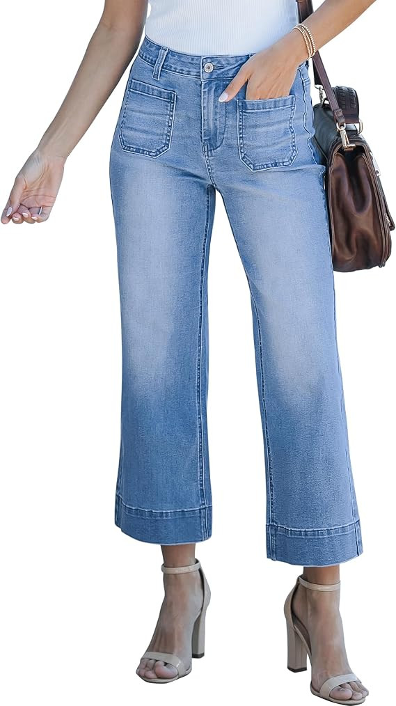 luvamia Wide Leg Jeans for Women Trendy High Waisted Crop Flare Jeans Pants | Cropped Baggy Jeans... | Amazon (US)