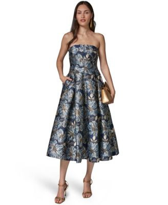Donna Karan New York Petite Printed Metallic Strapless Midi Dress - Nightfall Multi | Macy's