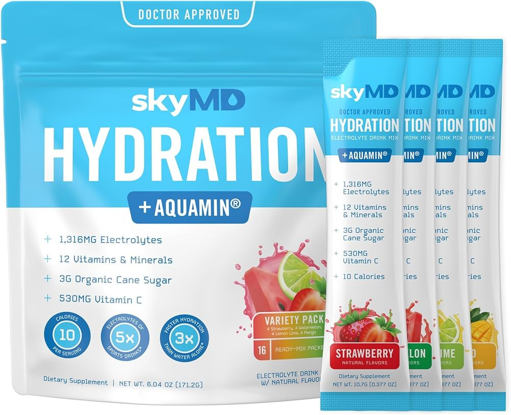 SkyMD Hydration packets with electrolytes powder- Add to water or any liquid- Hydration Multiplie... | Amazon (US)