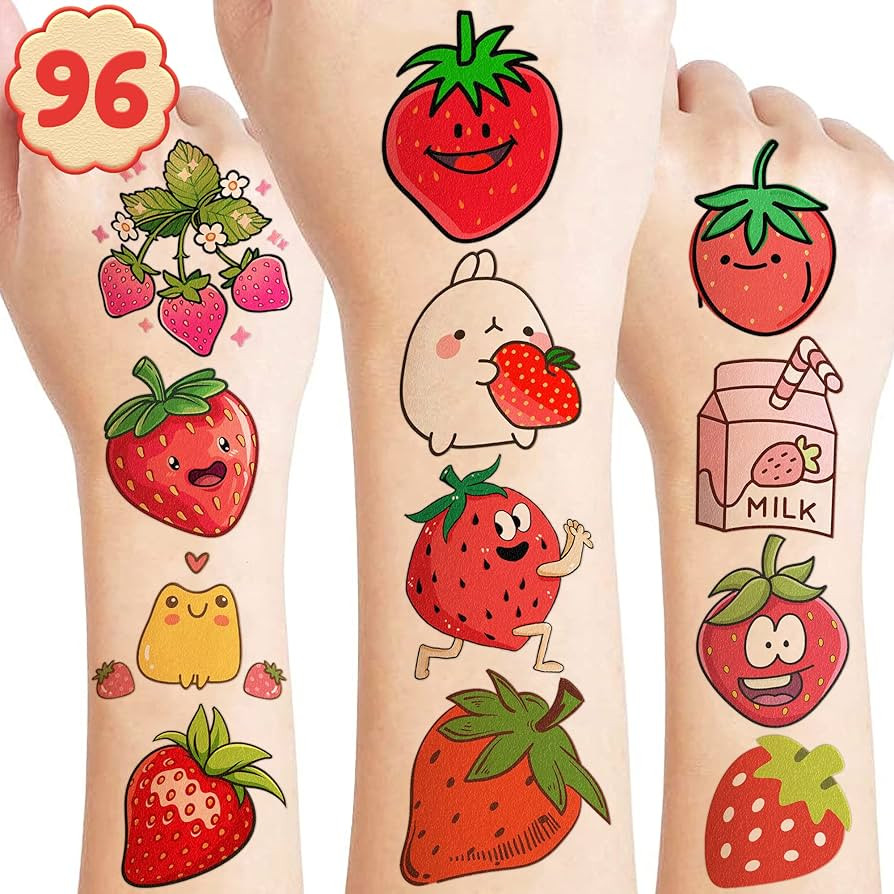 Strawberry Temporary Tattoos Berry First Birthday Party Supplies Decorations 96PCS Cute Tattoos S... | Amazon (US)