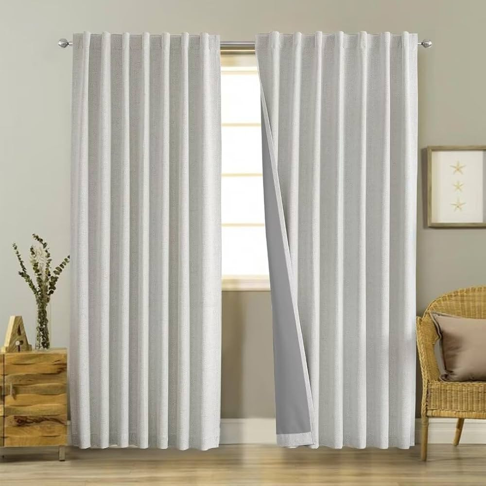 Joydeco Linen Blackout Curtains 96 inches Long 100% Blackout Drapes 95 inch Length 2 Panels Set f... | Amazon (US)