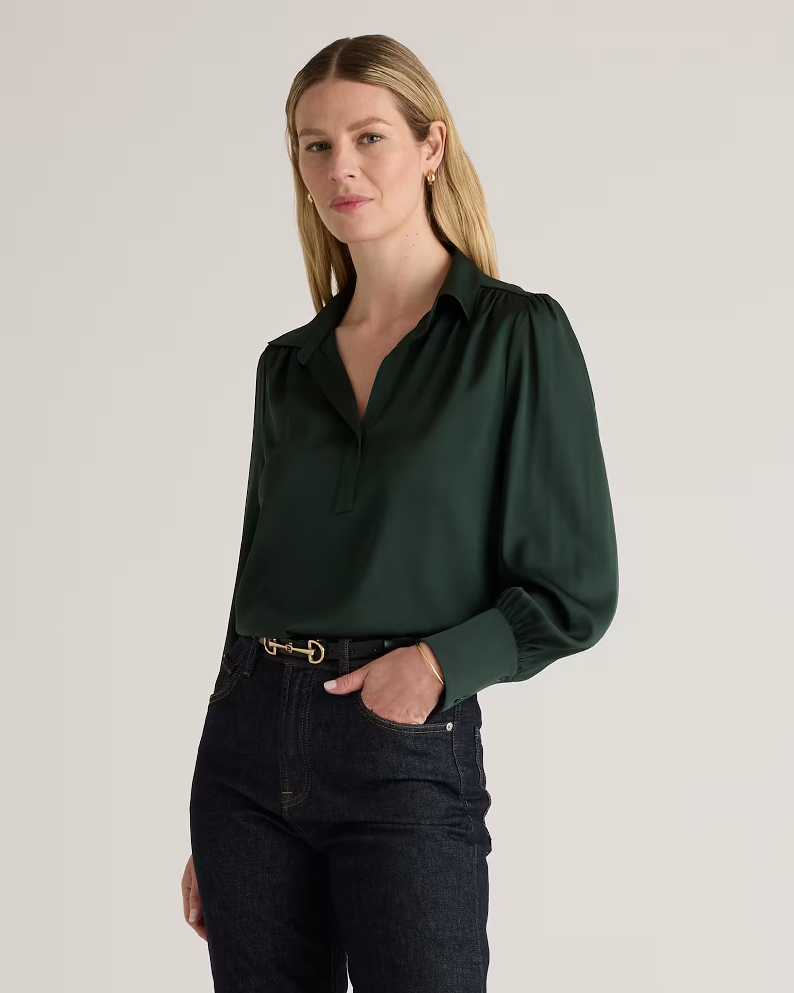 Washable Stretch Silk Split Neck Blouse | Quince