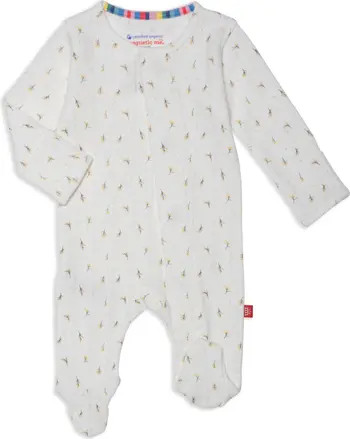 Magnetic Me Floral Pointelle Magnetic Organic Cotton Footie | Nordstrom | Nordstrom