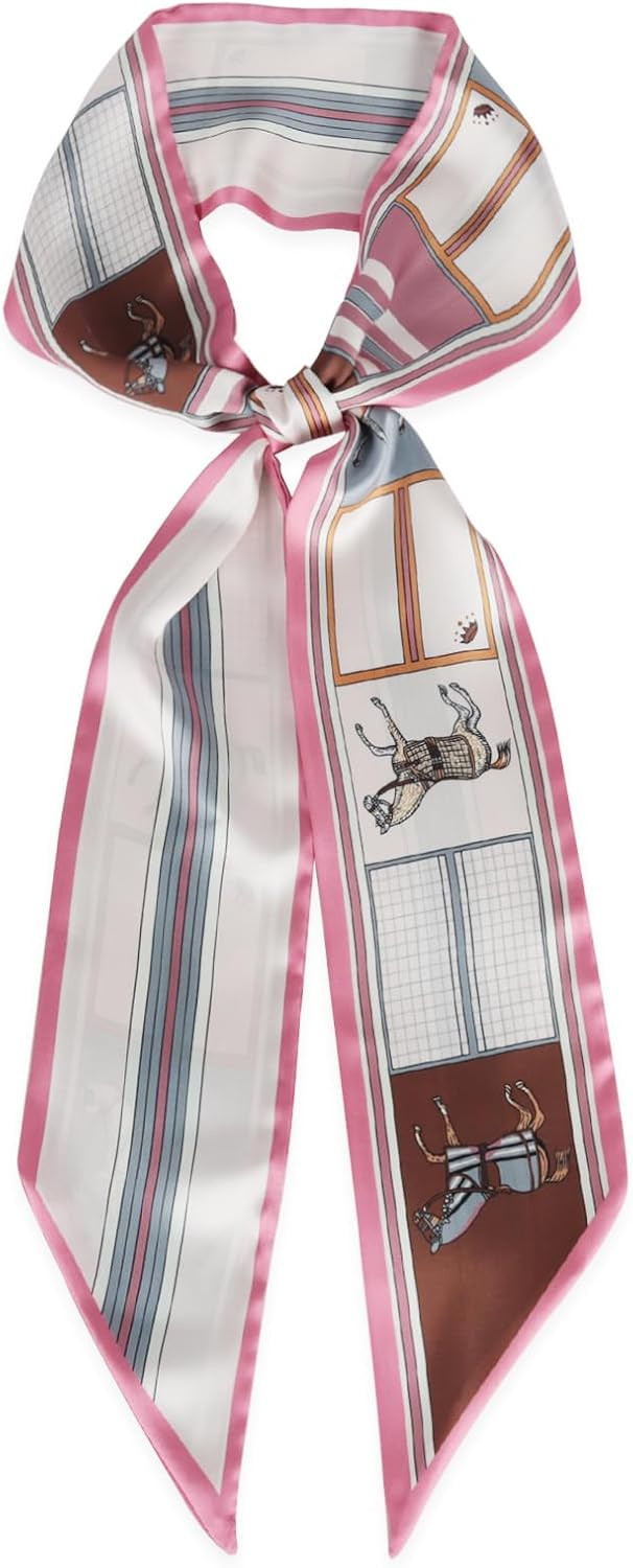 Relang Satin Scarf Mulberry Silk Printed Head Wrap Hair Band 7"" x 59"" | Amazon (US)