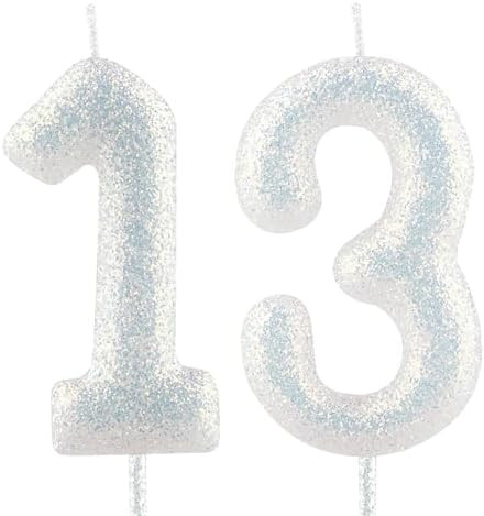 Birthday Candle Number 13 White Iridescent 13th Glitter Birthday Candles Cake Topper Decorations ... | Amazon (US)