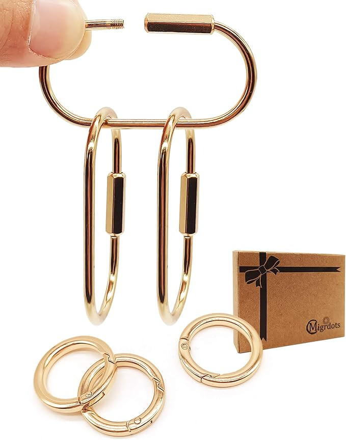 Gold Key Ring - 3 Brass Screw Lock Keychain Carabiner Clip and 3 Metal Spring O Ring Clip for Key... | Amazon (US)