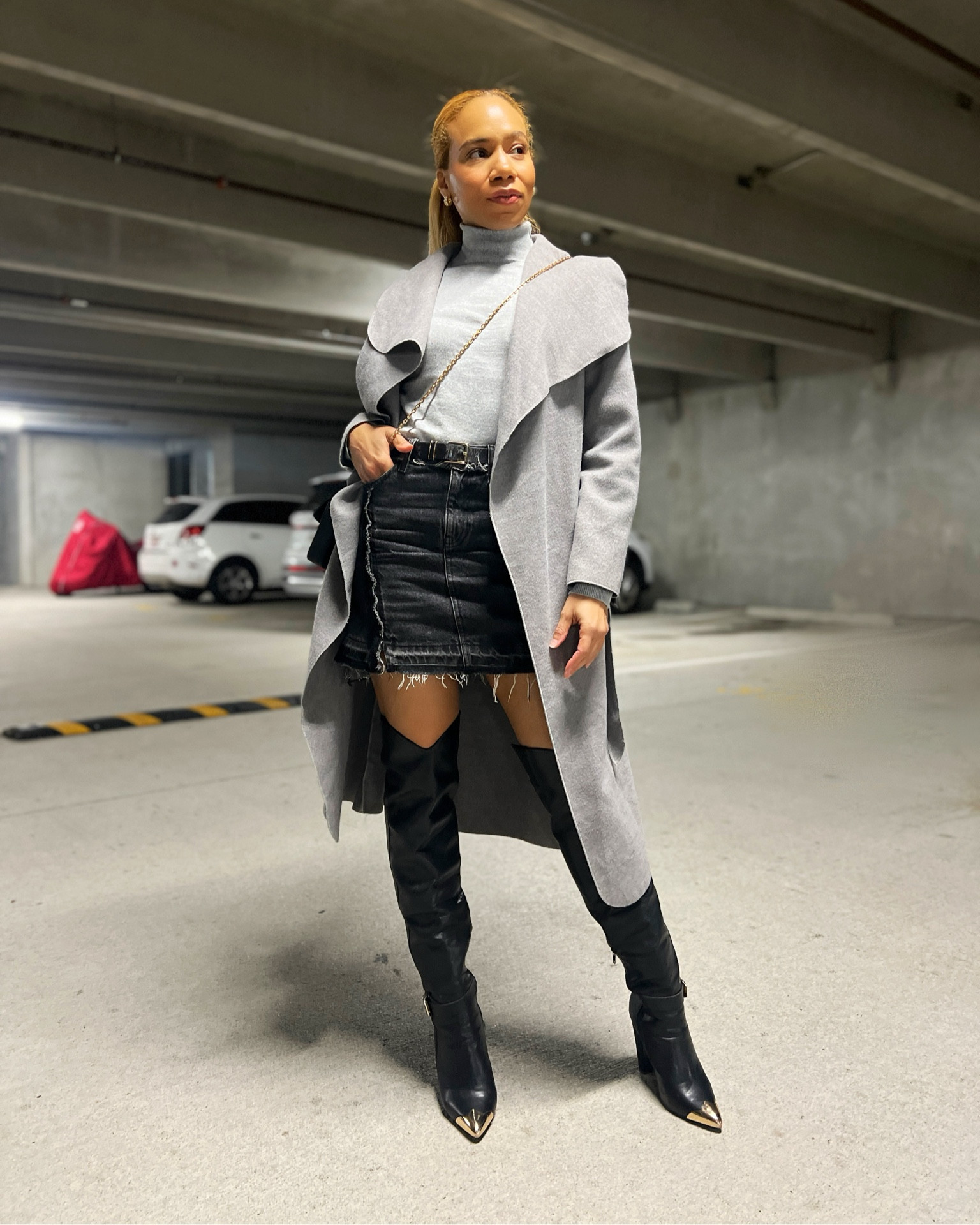 Grey over the knee boots outfit ideas best sale