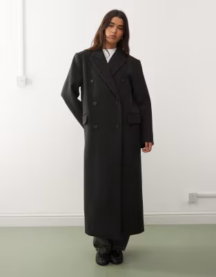 Weekday Logan wool blend oversized knee length coat in dark grey melange | ASOS (Global)