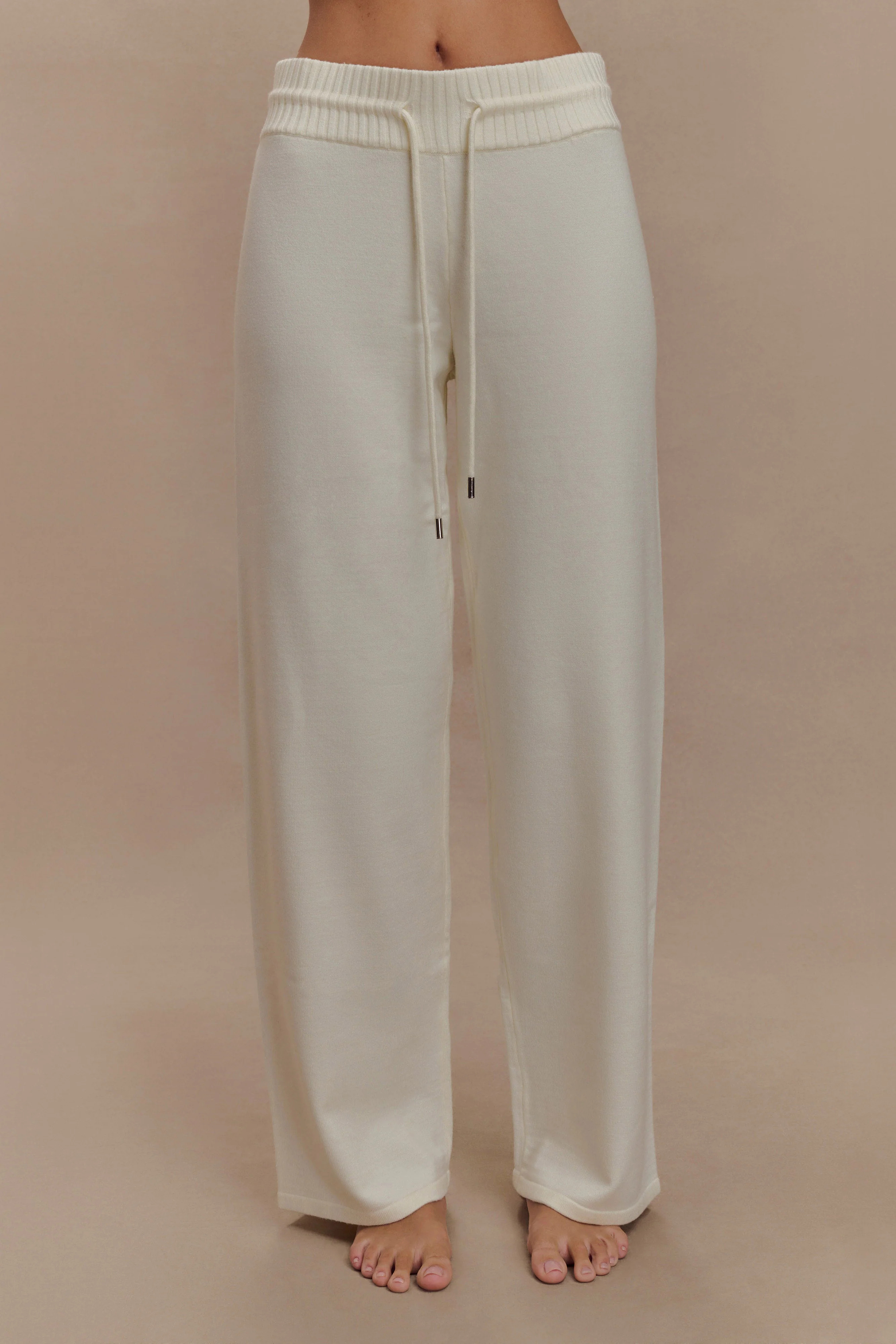 Natalya Knit Wide Leg Pants - Ivory | MESHKI US