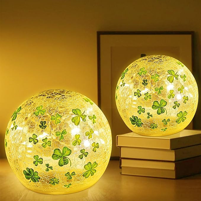 St Patricks Day Decorations Lights,3.93'' Lighted Glass Ball Tabletop Irish Decor LED Night Light... | Amazon (US)