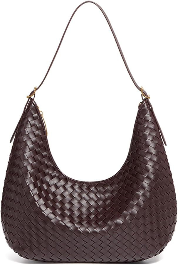 Shoulder Handbag for Women - Woven Hobo Bag Large Vegan Leather Purse Crescent Bag for Work Trave... | Amazon (US)