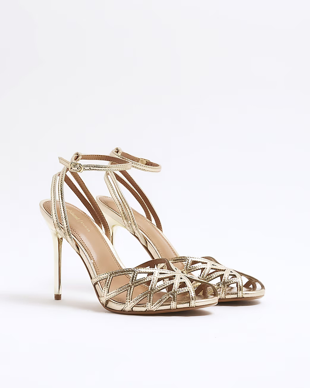 Gold Caged Heeled Sandals | River Island UK & IE