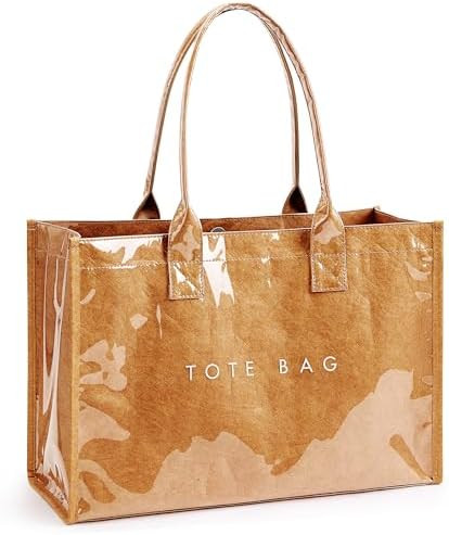 KALIDI PVC Tote Bag Women’s Kraft Paper Work Handbags Purses with Top Handle | Amazon (US)