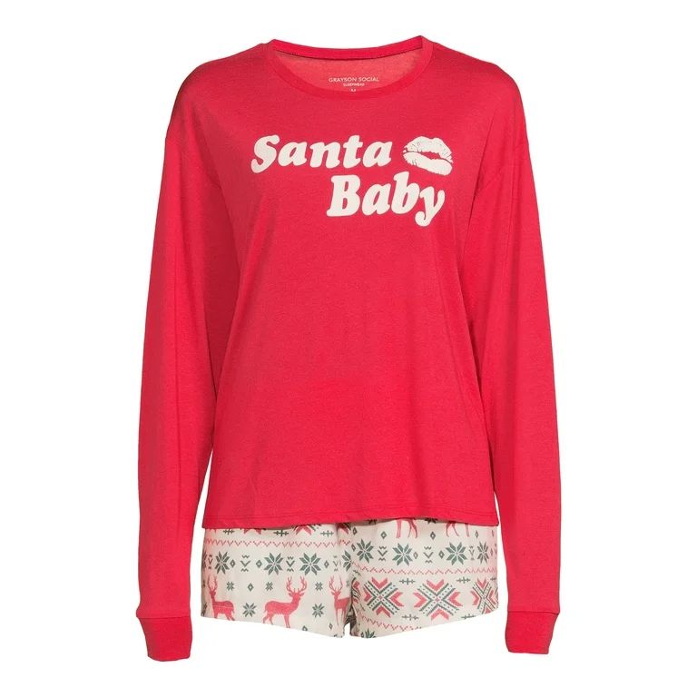 Grayson Social Women's and Women's Plus Christmas Top and Printed Shorts Sleep Set, 2-Piece | Walmart (US)