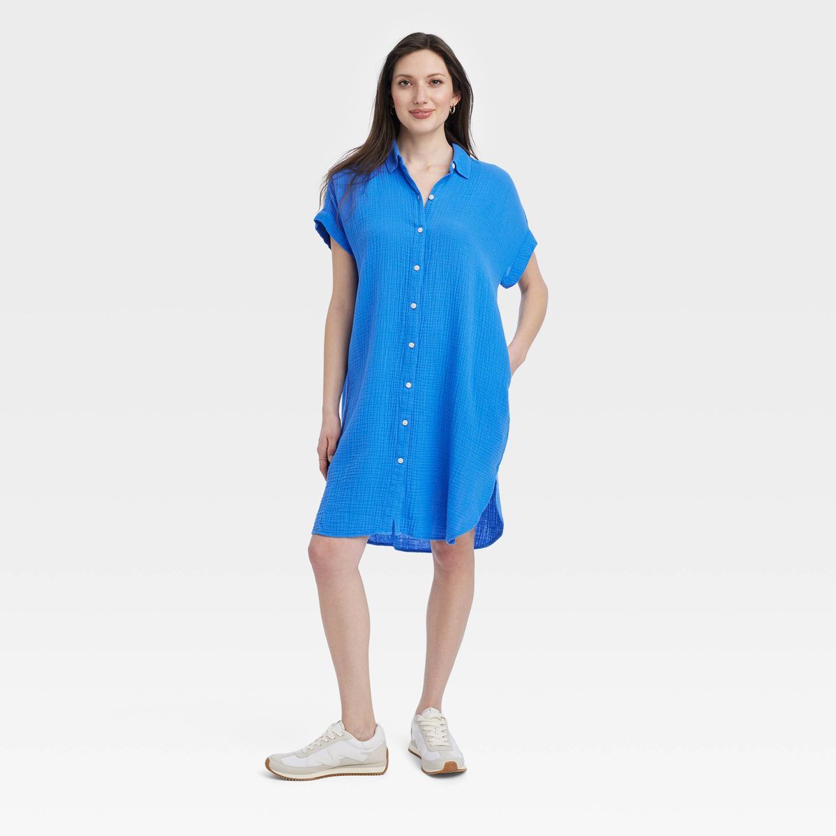 Women's Short Sleeve Mini Shirtdress - Universal Thread™ Blue S | Target