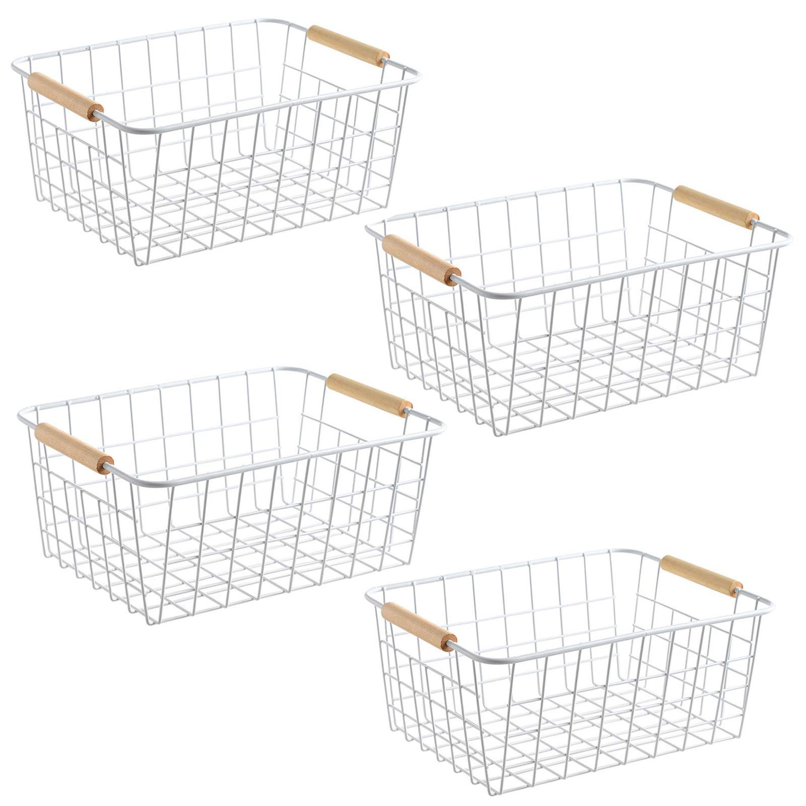 LeleCAT White Wire Baskets with Handles Wire Storage Organizer Baskets For Kitchen, Household Refrigerator for Cabinets, Pantry, Closets, Bedrooms - Set of 4(White) | Amazon (US)