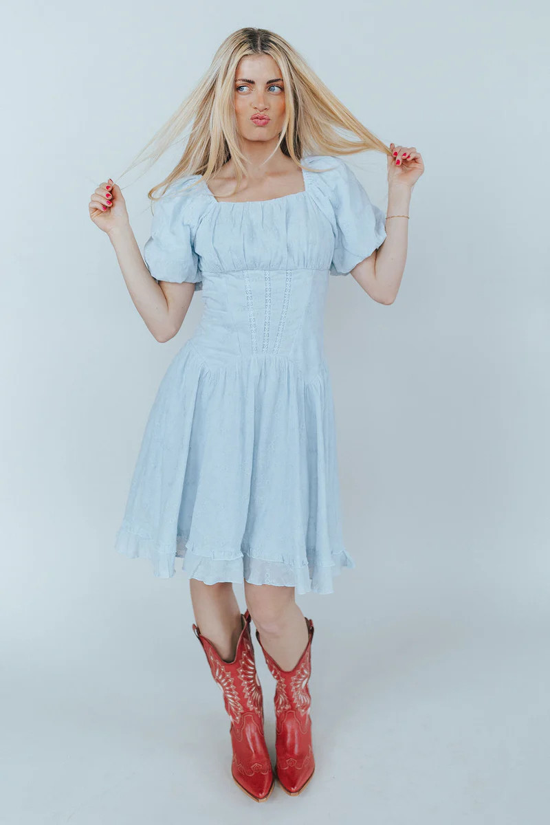 Anastasia Lace Dress In Baby Blue | Henly